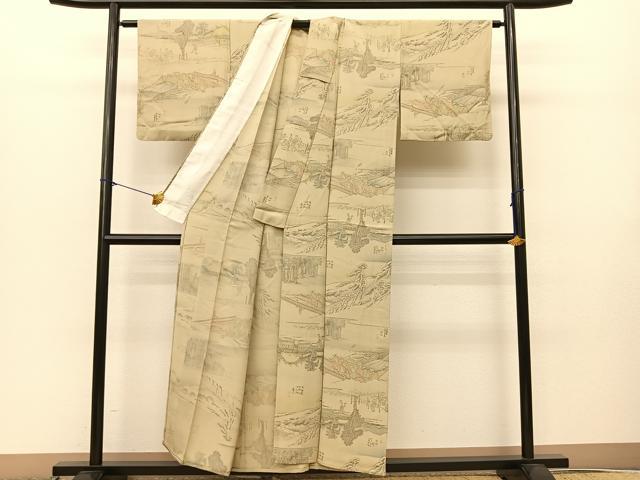 平和屋着物▽上質な小紋 単衣 東海道五十三次 正絹 逸品