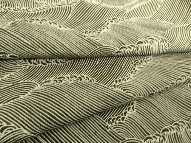 平和屋着物▽上質な小紋　単衣　立波文　黒地　正絹　逸品　DAAS0040az