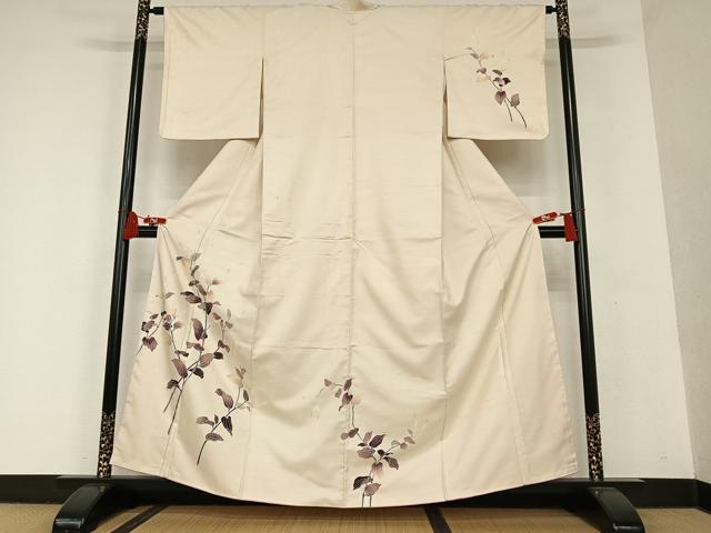 平和屋着物●訪問着　友禅　紬地　枝花文　正絹　逸品　AAAT0639zg