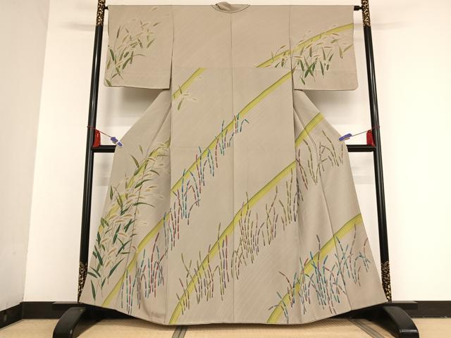 平和屋着物●訪問着　友禅　エノコログサ　木賊　正絹　逸品　AAAT9444np