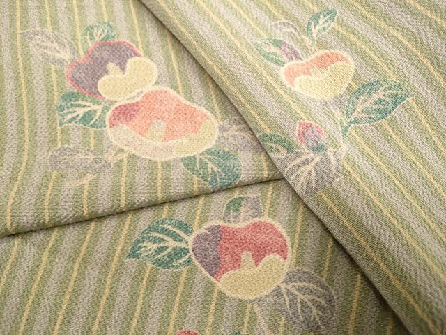 平和屋着物▽上質な小紋　単衣　椿　鬼しぼ縮緬　正絹　逸品　DAAR5358du