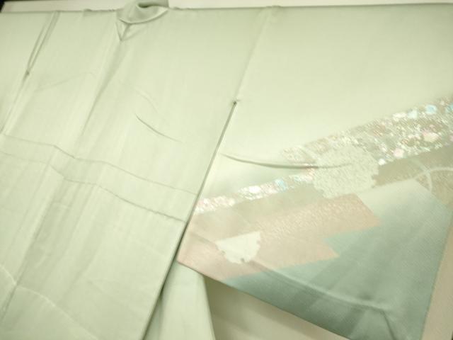 平和屋着物▽訪問着 単衣 刺繍 雪輪花文 銀彩 正絹 逸品