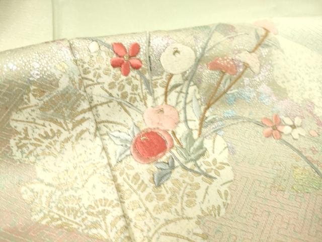 平和屋着物▽訪問着　単衣　刺繍　雪輪花文　銀彩　正絹　逸品　DAAS0070az 平和屋着物▽訪問着 単衣 刺繍 雪輪花文 銀彩 正絹 逸品