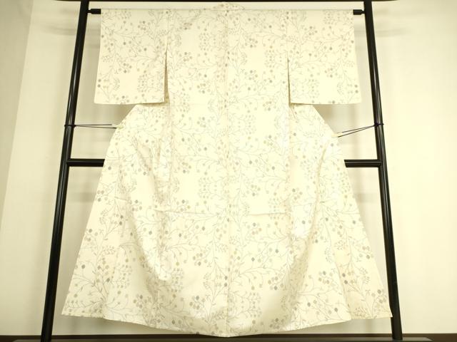 平和屋着物▽本場大島紬　白大島　単衣　7マルキ　枝花文　正絹　逸品　DAAS0061az 平和屋着物▽本場大島紬 白大島 単衣 7マルキ 枝花文 正絹