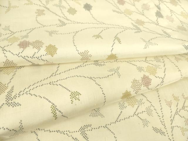 平和屋着物▽本場大島紬　白大島　単衣　7マルキ　枝花文　正絹　逸品　DAAS0061az