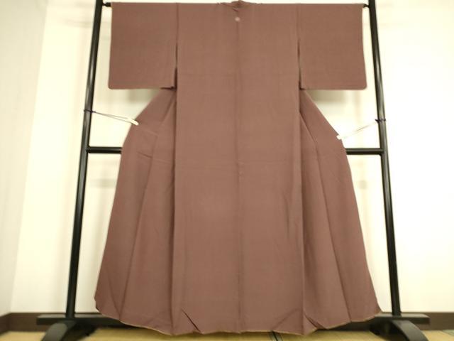 平和屋着物▽上質な色無地　単衣　縞地紋　小豆色　正絹　逸品　DAAS0173az 平和屋着物▽上質な色無地 単衣 縞地紋 小豆色 正絹 逸品 DAAS0173az