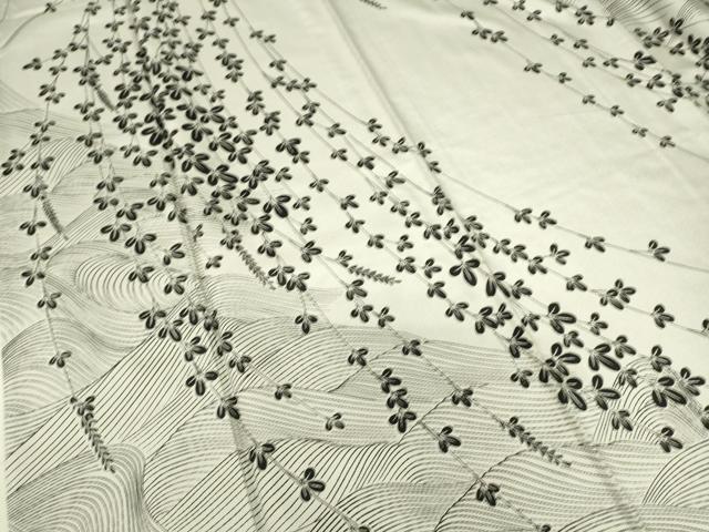 平和屋着物▽本場染大島紬 訪問着 単衣 流水枝葉文 正絹 逸品