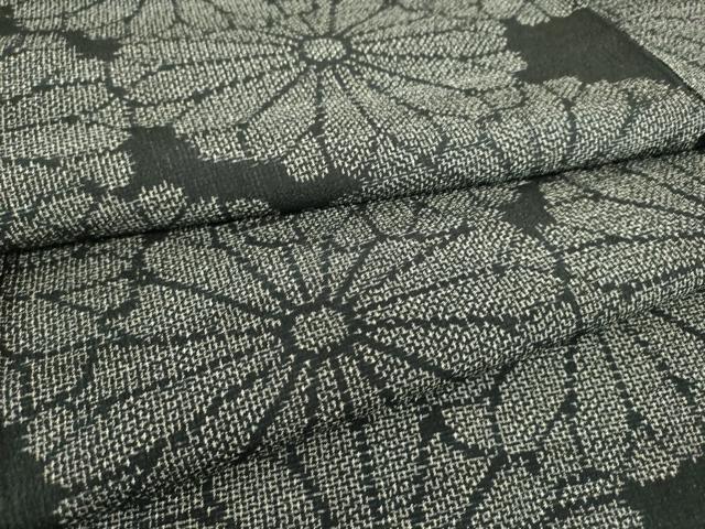 平和屋着物▽本塩沢　単衣　菊尽くし　黒地　正絹　逸品　DAAS0143az