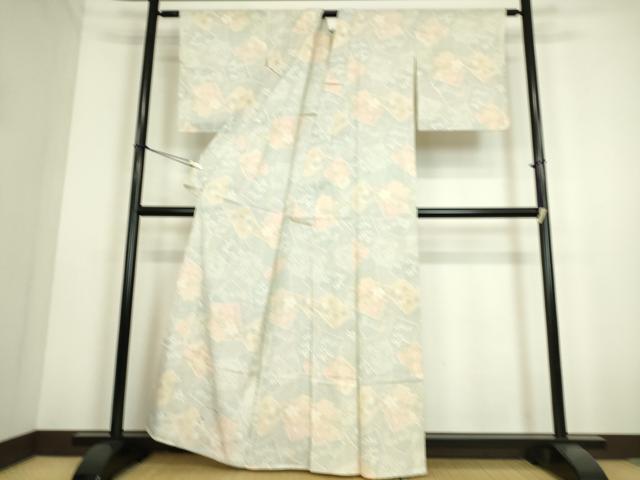 平和屋着物▽本塩沢 単衣 破れ色紙花文 正絹 逸品 DAAS0156az