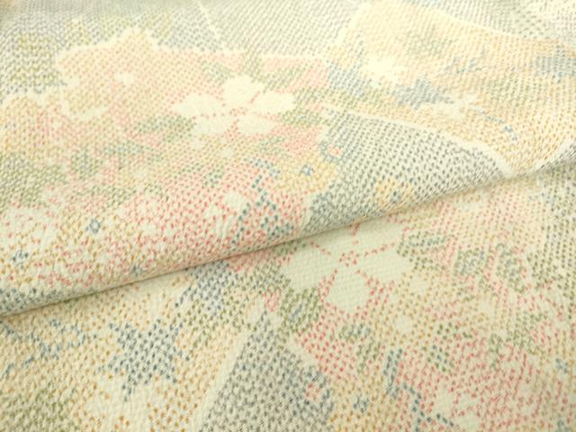 平和屋着物▽本塩沢 単衣 破れ色紙花文 正絹 逸品 DAAS0156az