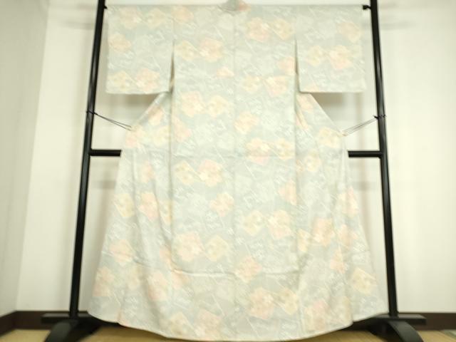 平和屋着物▽本塩沢 単衣 破れ色紙花文 正絹 逸品 DAAS0156az