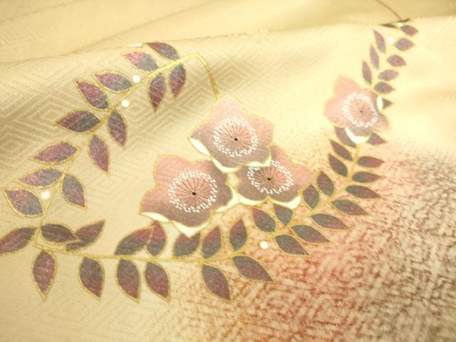 平和屋着物▽訪問着 単衣 花丸文 暈し染め 金彩 正絹 逸品