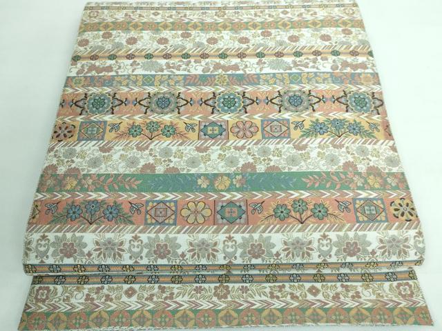 平和屋本店■極上　本場筑前博多織　草木染　手織工房　染匠：小森久　両面　全通柄袋帯　小袖横段　金糸　逸品　DZAA5847kh5