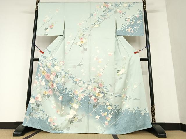 平和屋着物●訪問着　友禅　草花文　松坂屋扱い　正絹　逸品　AAAU8117zg