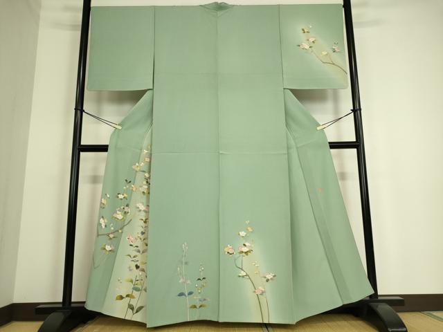 平和屋着物▽訪問着　単衣　友禅　作家物　枝花文　暈し染め　さが美扱い　正絹　逸品　DAAS0198az