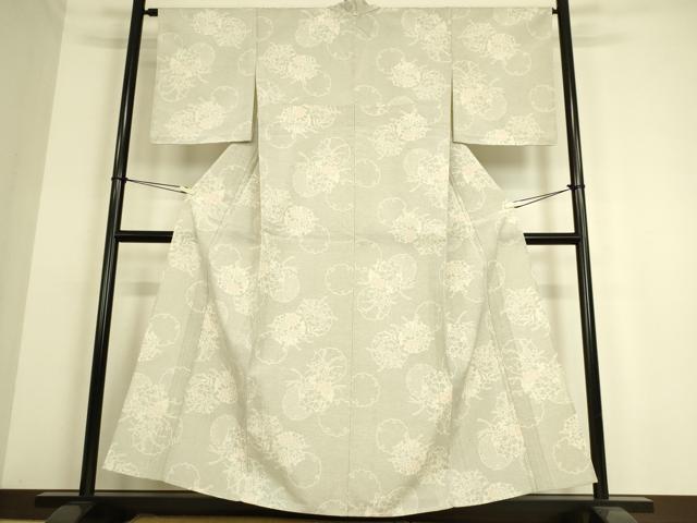 平和屋着物▽本塩沢 単衣 変わり縞間道 110亀甲 正絹 逸品