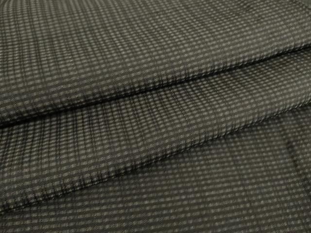 平和屋着物▽男性　小紋　単衣　格子　黒地　正絹　逸品　DAAS0219az