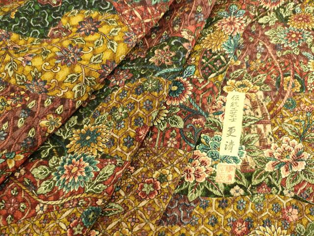 平和屋着物▽伝統工芸士　更清　小紋　単衣　更紗花文　正絹　逸品　DAAS0210az