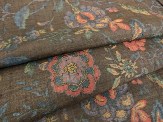 平和屋着物▽小千谷紬 　単衣　 更紗花文　正絹　逸品　未使用　DAAS0213az