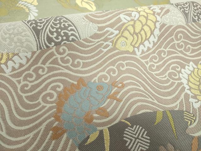 平和屋着物○六通柄袋帯 利休このみ 名物裂 笹蔓緞子 荒磯