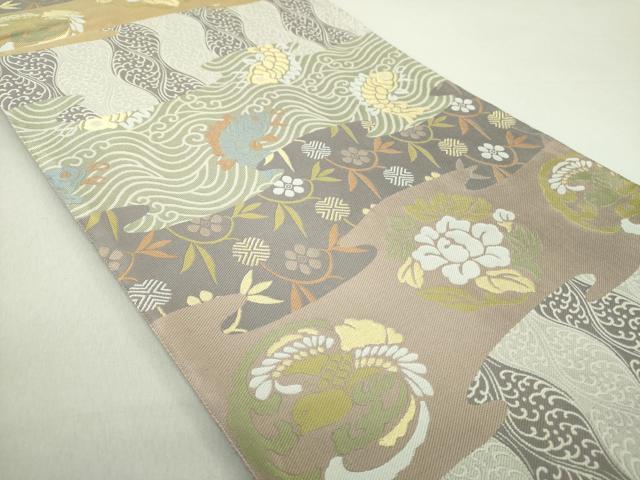 平和屋着物○六通柄袋帯 利休このみ 名物裂 笹蔓緞子 荒磯