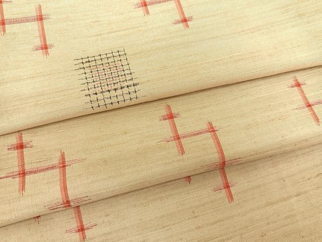 平和屋着物▽上質な紬　単衣　幾何学文様　正絹　逸品　BAAS8191yc