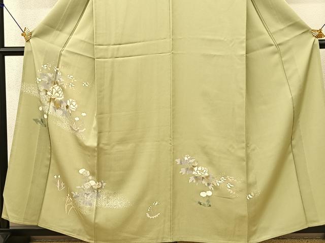 平和屋着物▽訪問着　単衣　刺繍　草花文　金彩　正絹　逸品　BAAS8184yc_1