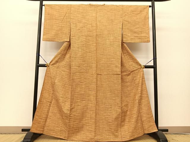 平和屋着物▽上質な紬　単衣　格子柄　正絹　逸品　BAAS8194yc 平和屋着物▽上質な紬 単衣 格子柄 正絹 逸品 BAAS8194yc