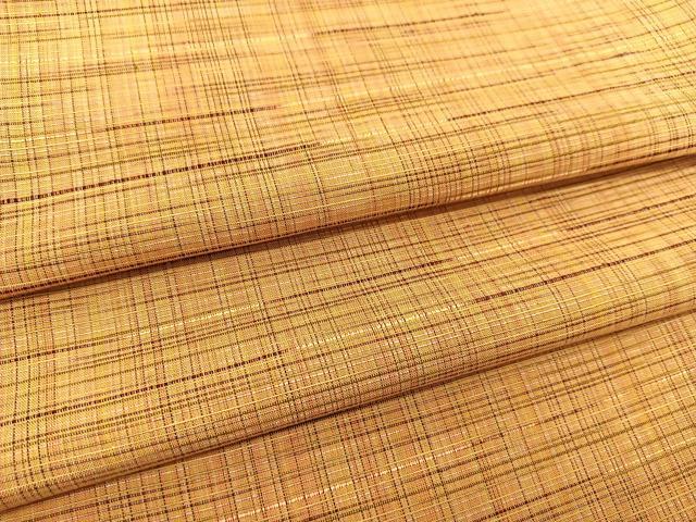 平和屋着物▽上質な紬　単衣　格子柄　正絹　逸品　BAAS8194yc