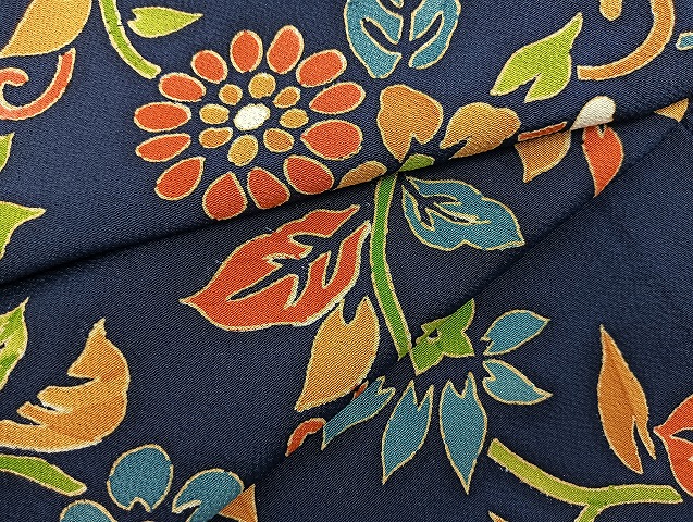 平和屋着物▽上質な小紋　単衣　花唐草文　正絹　逸品　未使用　BAAS8182yc