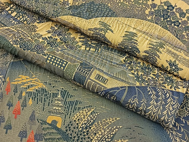 平和屋着物▽上質な小紋　単衣　風景文　正絹　逸品　BAAT0404yt