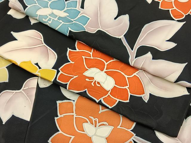 平和屋着物▽上質な小紋　単衣　地紋起こし　牡丹花文　正絹　逸品　BAAT0437yt