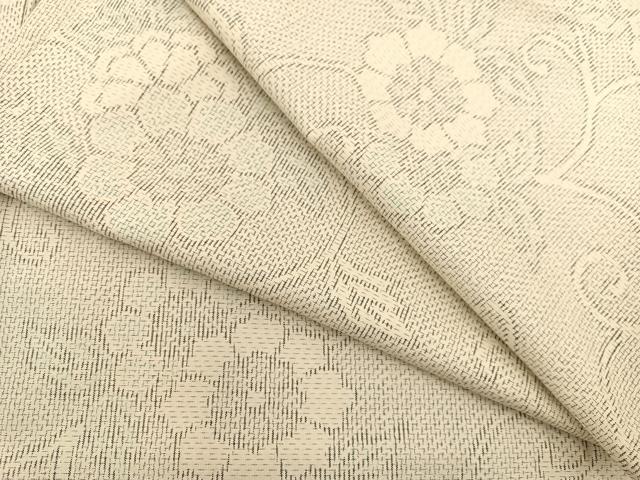 平和屋着物▽上質な紬　単衣　花唐草文　正絹　逸品　BAAT1110hv