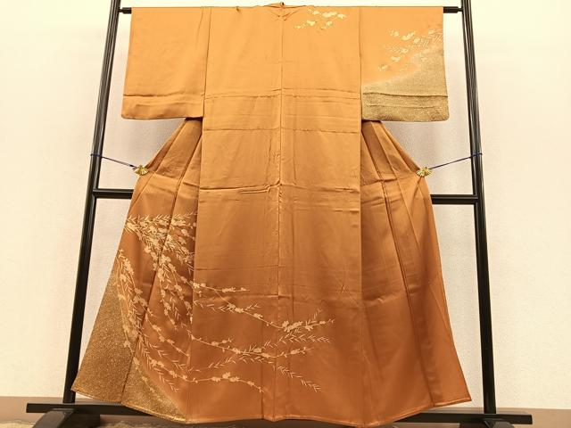 平和屋着物▽訪問着　単衣　刺繍　万寿菊　金彩　正絹　逸品　BAAT1130hv