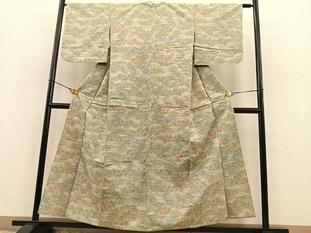 平和屋着物▽上質な紬　単衣　風景文　正絹　逸品　AAAZ9042fy 平和屋着物▽上質な紬 単衣 風景人物文 正絹 逸品 AABB2188fy 【公式通販】