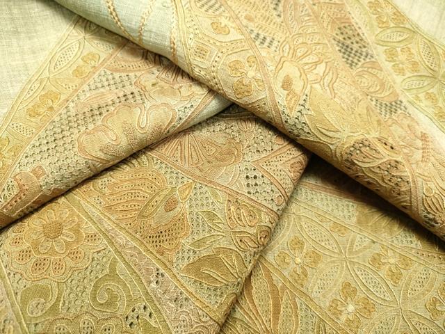 平和屋着物●中国三大刺繍　スワトウ刺繍　汕頭刺繍　総刺繍　訪問着　紬地　束ね熨斗花文　正絹　逸品　DAAS2196tw