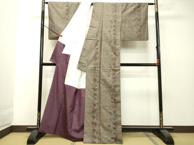 平和屋着物○本場大島紬 泥染め 9マルキ 草花間道 正絹 逸品 AAAU8435zg