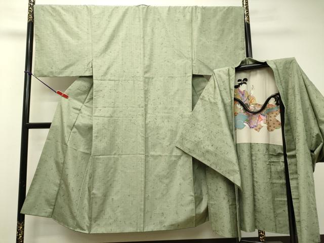 平和屋着物●男性　髭紬　アンサンブル　スカイグリーン　正絹　逸品　DAAS2276tw