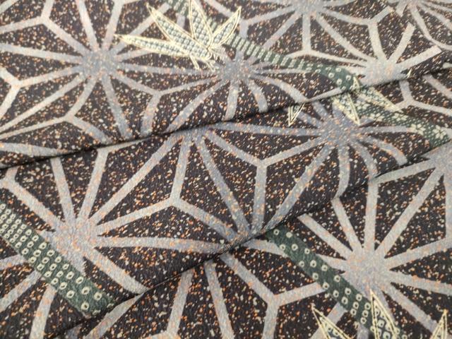 平和屋着物▽小紋　単衣　笹竹に麻の葉　DAAS0353az　洗える着物