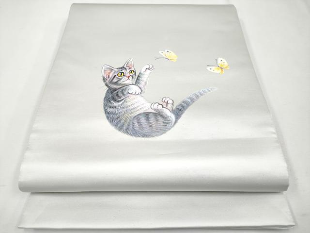 平和屋本店■極上　太鼓柄袋帯　手描き　猫　蝶　引箔　逸品　CYAA2388s5