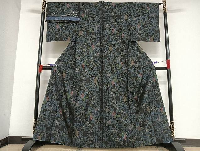 平和屋着物▽本場大島紬　薩摩結城　単衣　花唐草文　正絹　逸品　CAAV9471ze 平和屋着物▽本場大島紬 薩摩結城 単衣 花唐草文 正絹 逸品 CAAV9471ze