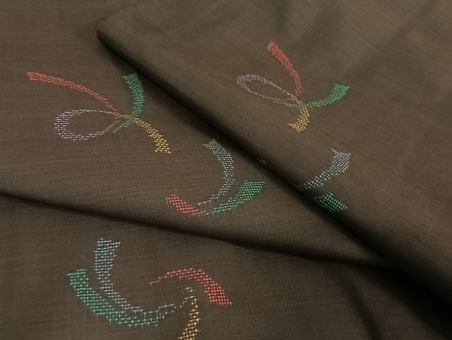 平和屋着物●本場大島紬　９マルキ　地空　短冊文　ロング丈　正絹　逸品　未使用　AAAU4223np