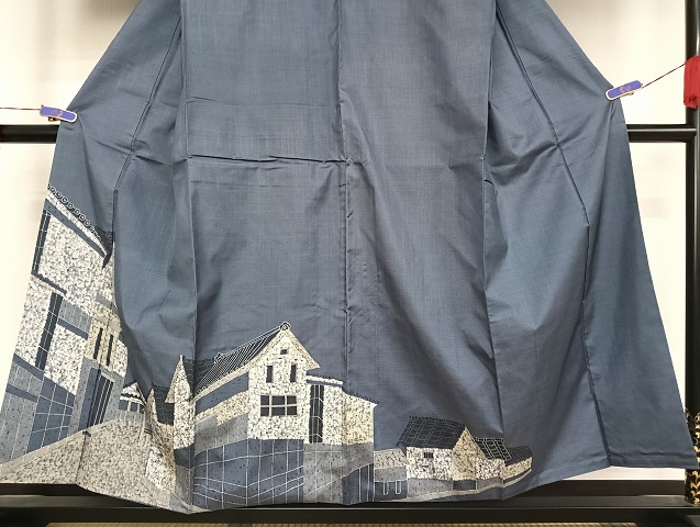 平和屋着物○本場大島紬 訪問着 ろうけつ染め 家屋風景文 正絹 逸品