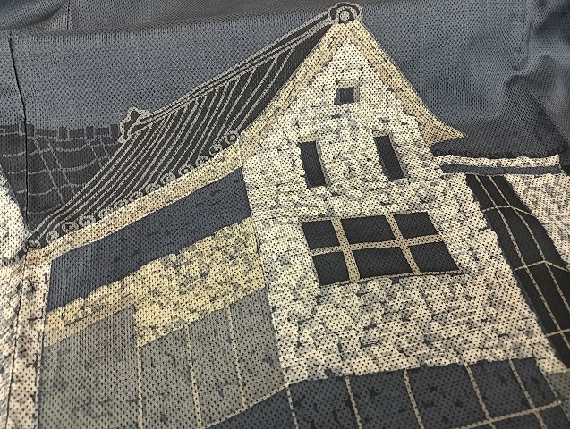 平和屋着物○本場大島紬 訪問着 ろうけつ染め 家屋風景文 正絹 逸品