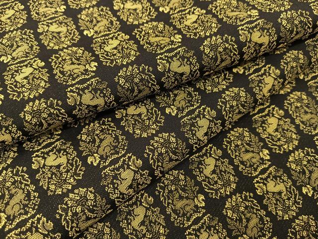 平和屋着物●上質なお召　黄金糸　色紙兎花文　黒地　正絹　逸品　BAAT0841yc