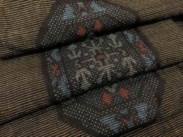 平和屋着物●本場結城紬　重要無形文化財　亀甲花文　正絹　逸品　BAAT0837yc