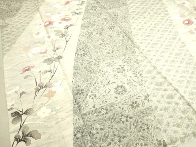 平和屋着物○上質な色無地 草花地紋 鴇浅葱色 やまと誂製