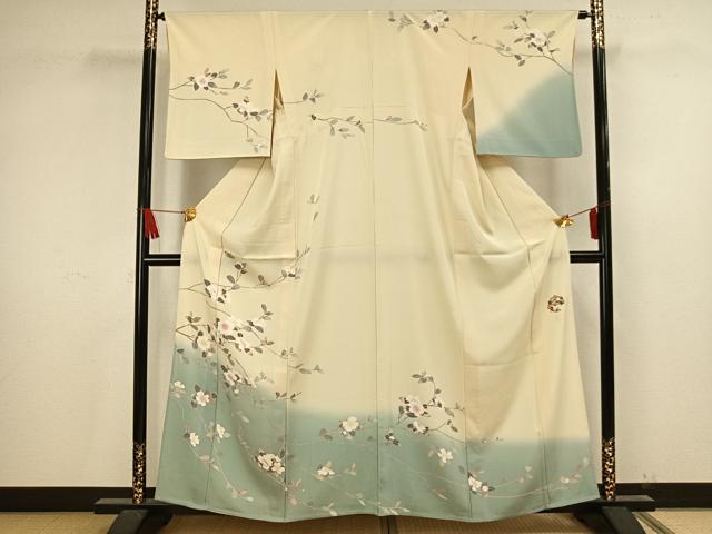 平和屋着物▽訪問着　単衣　作家物　睡蓮　草花文　正絹　逸品　AAAV8322fy