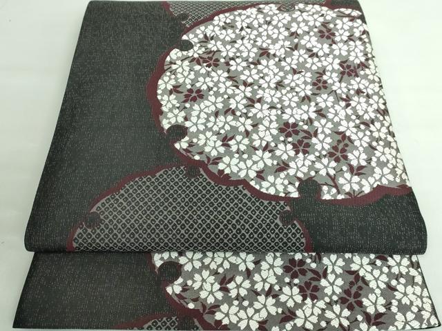 平和屋本店■極上　創業200年・7代目永治屋清左衛門　両面　全通柄袋帯　唐織　雪輪鹿の子舞桜　黒地　逸品　DZAA6154kh5