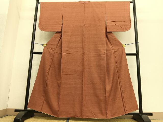 平和屋着物▽上質な紬 単衣 色無地 路考茶色 正絹 逸品 AABB2288fy